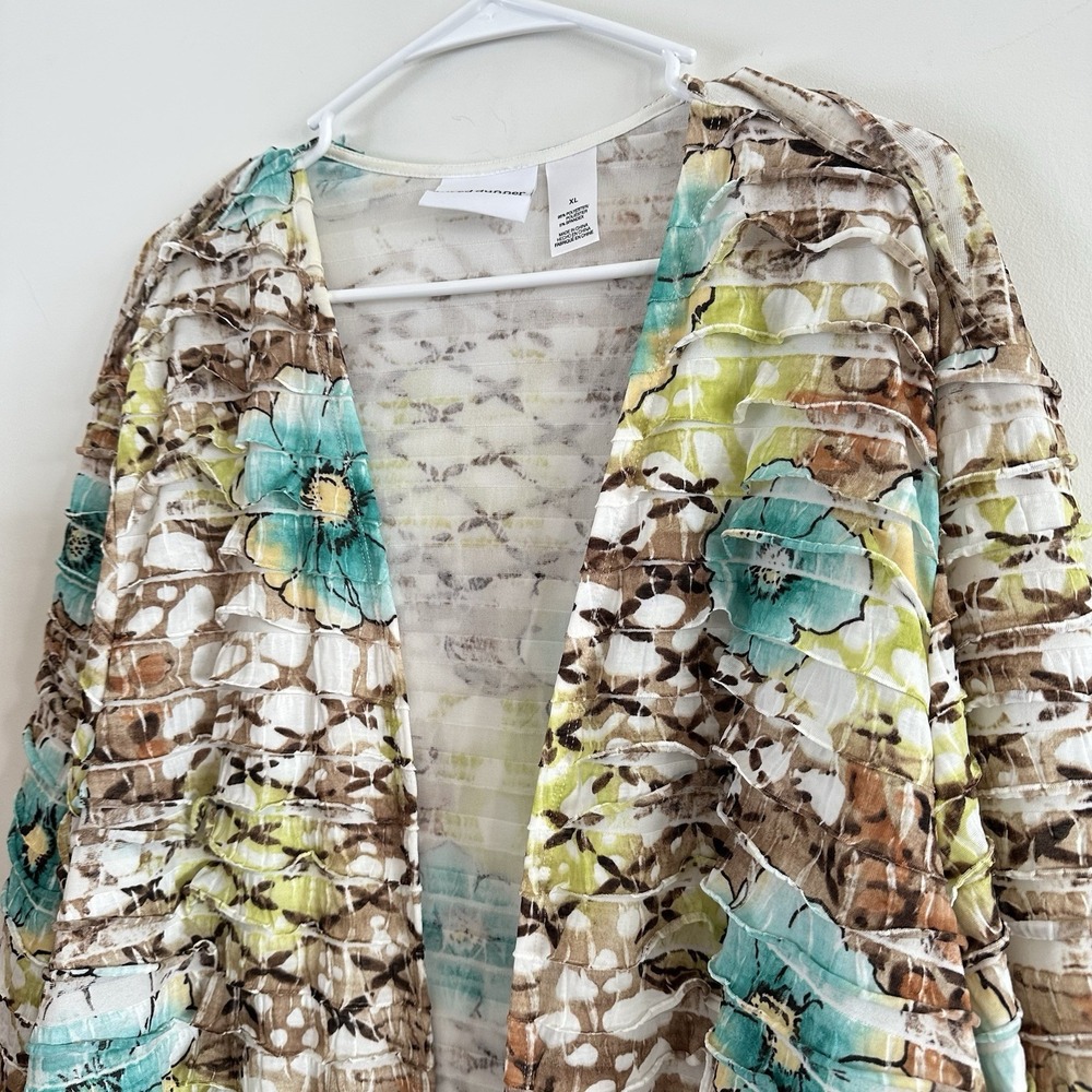 Alfred Dunner Cardigan Topper Women XL Multicolor Green Floral Dressy Top Spring - Picture 3 of 8